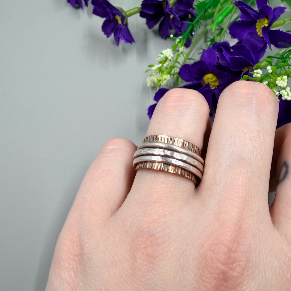 Vintage Silver and Gold Textured Fidget Ring Size 7.75